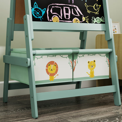 Art Easel for Kids, Double-Sided Whiteboard/Blackboard with Paper Roll, Two Storage Boxes, for Ages 3-8 Years, Green