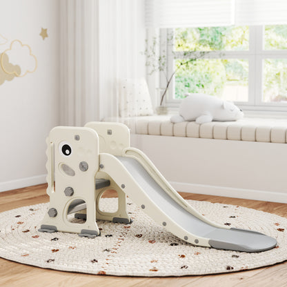 3 in 1 Kids Slide with Climber, Basketball Hoop and Ball, Foldable Indoor Toddler Slide for Ages 2-5, Cream White