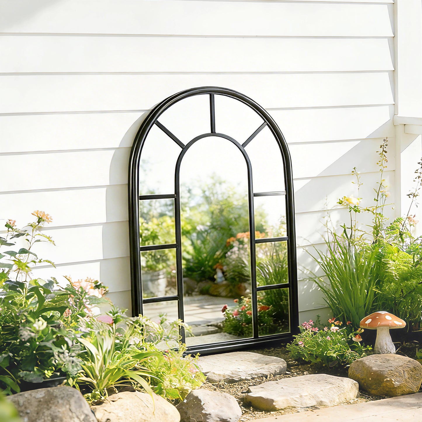 Arched Mirror, Shatterproof Acrylic Windowpane Wall Mounted Mirror with Robust Metal Frame, 71 x 51 cm, Black