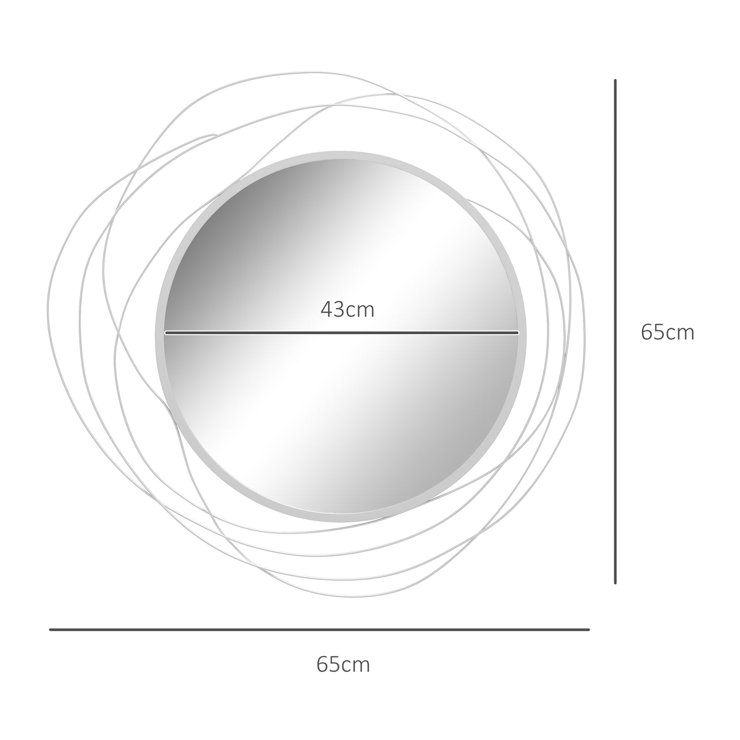 Metal Wall Art 65cm Modern Decorative Mirror Decor for Living Room Bedroom Dining Room, Silver