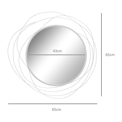 Metal Wall Art 65cm Modern Decorative Mirror Decor for Living Room Bedroom Dining Room, Silver