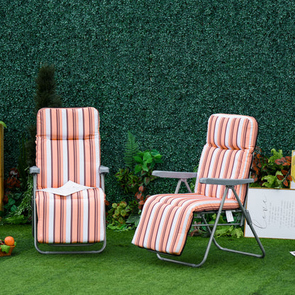 Reclining Garden Chair Set of 2, 5-Level Adjustable Zero Gravity Chairs, Orange Stripe