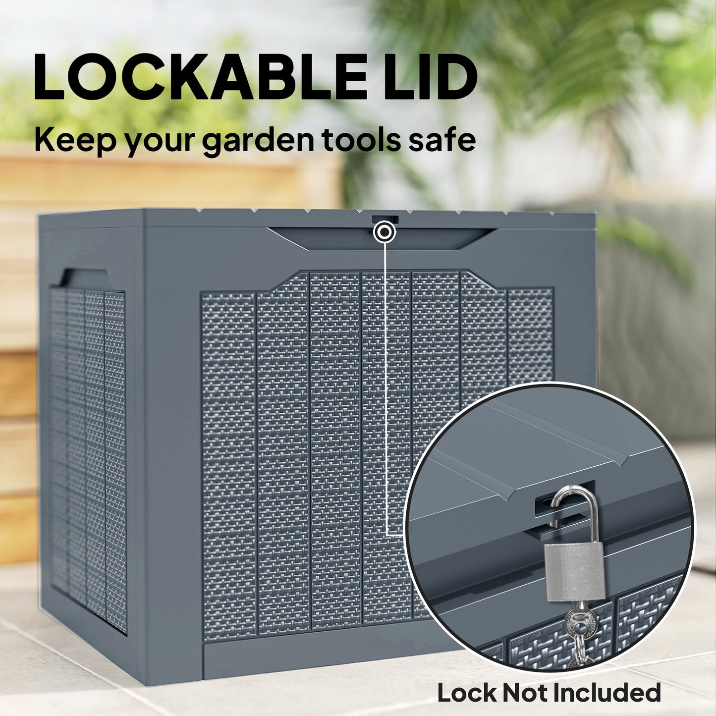 97L Plastic Garden Storage Box, Outdoor Storage Box with Handles, Waterproof Outdoor Storage Container, Light Grey