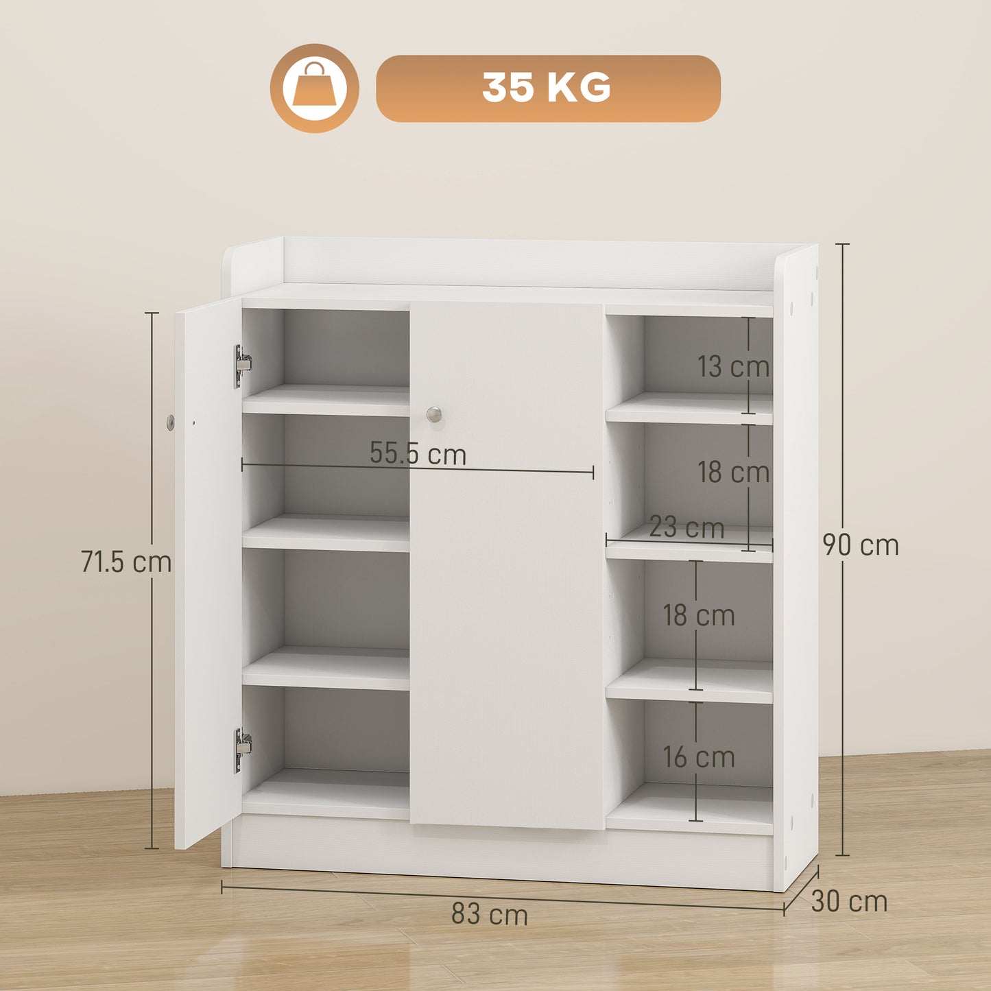 Shoe Storage Cabinet Two Doors w/ Adjustable 4 Shelves Cupboard Footwear Rack Stand Organiser Hallway White