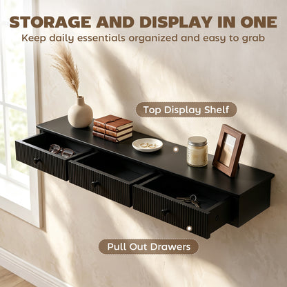 Shelf Wall-Mounted Storage Shelf Shelving Unit MDF 93 x 15 x 10 cm Entryway Kitchen Living Room, Black