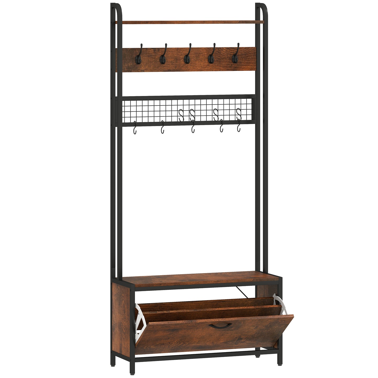 5-In-1 Industrial-Style Hallway Tree - Brown/Black