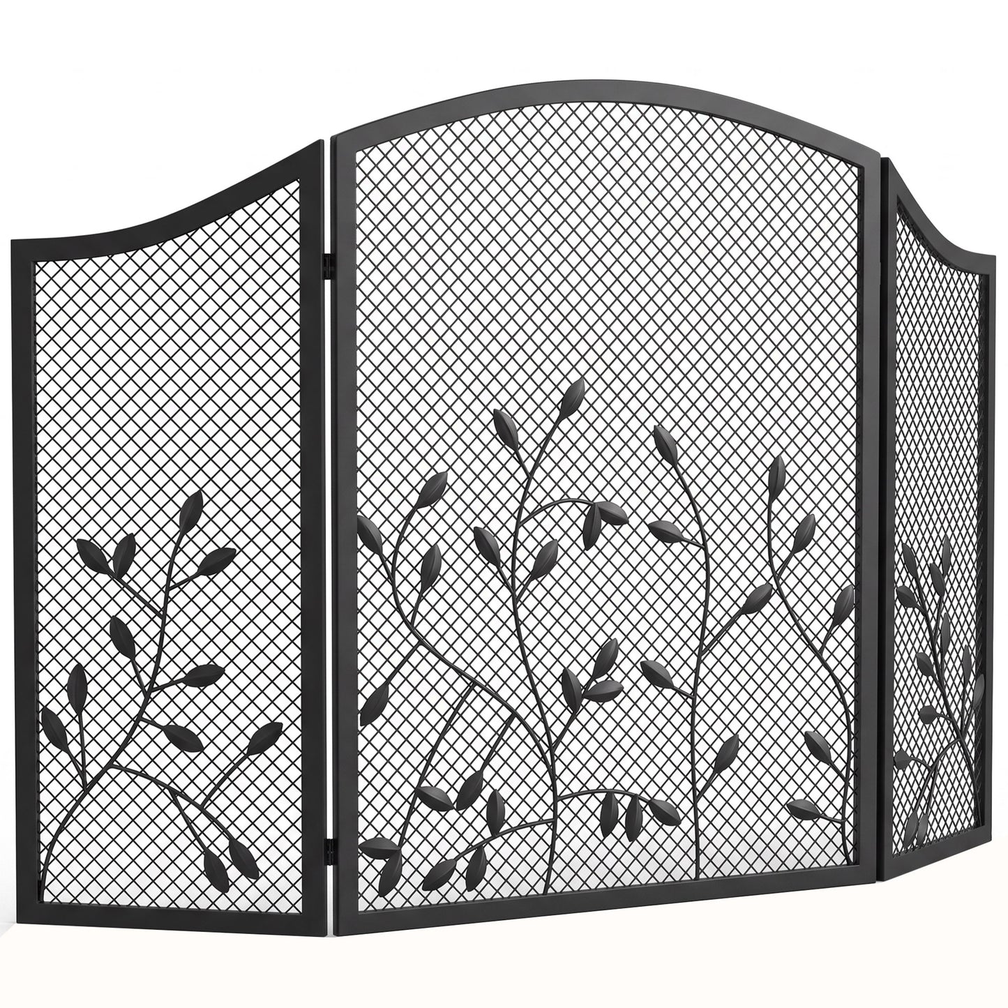 3-Panel Folding Fireplace Screen for Hearth Protection, Heat-Resistant Metal Fire Spark Guard, Black