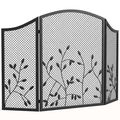 3-Panel Folding Fireplace Screen for Hearth Protection, Heat-Resistant Metal Fire Spark Guard, Black