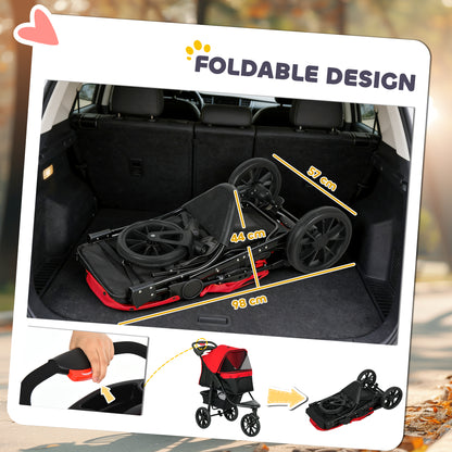 Dog Stroller Foldable Pet Pram for Small Miniature Breeds, Cats, 3 Wheels Dog Pushchair with Brake, Cupholder, Red