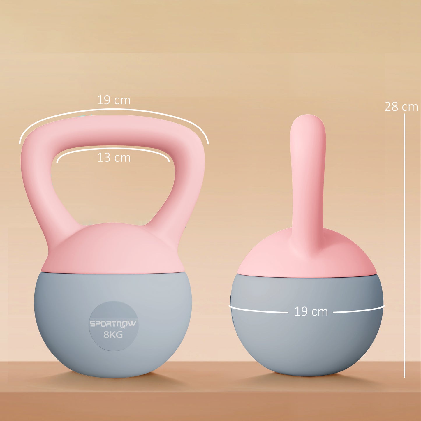 8KG Soft Kettlebell, Kettlebell with Non-Slip Handle for Home Gym, Weight Lifting, Strength Training, Pink/Grey
