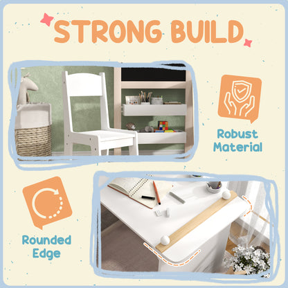 3 in 1 Kids Table and Chair Set with Storage, Whiteboard, Blackboard & Roll Paper for 3-8 Years, White