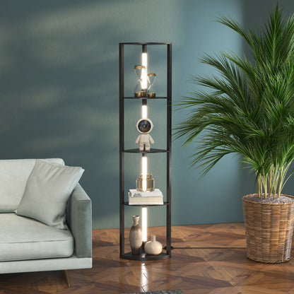 Corner Floor Lamp for Living Room Bedroom with Warm White LED Light, Modern Tall Standing Lamp, Black