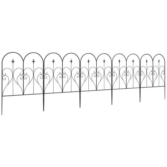 Set of Five Decorative Heart Metal Fence Panels - Black