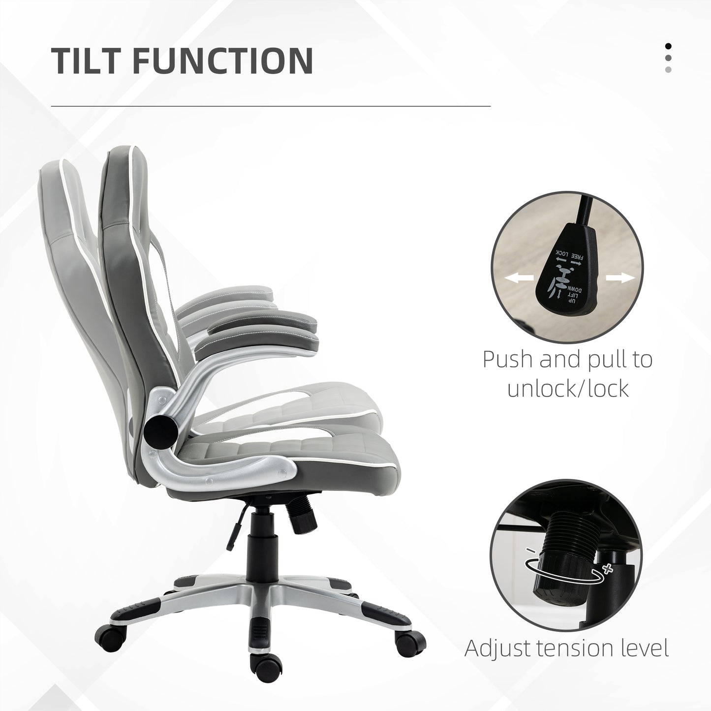 Computer Gaming Chair, Office Desk Swivel Chair, PU Leather Racing Chair with 90° Flip-up Armrest