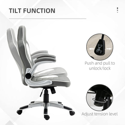 Computer Gaming Chair, Office Desk Swivel Chair, PU Leather Racing Chair with 90° Flip-up Armrest