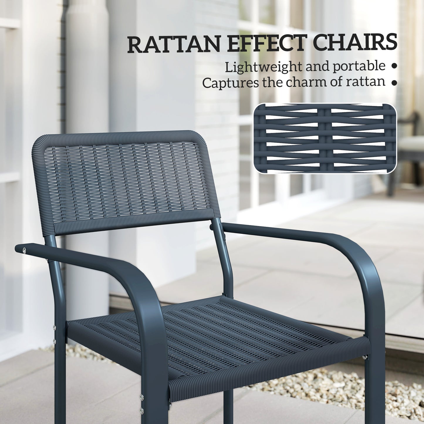 Garden Chairs Set of 4, Stackable Rattan Effect Dining Chairs with Armrest