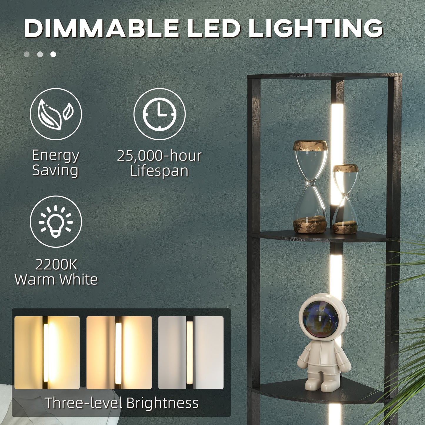 Corner Floor Lamp for Living Room Bedroom with Warm White LED Light, Modern Tall Standing Lamp, Black