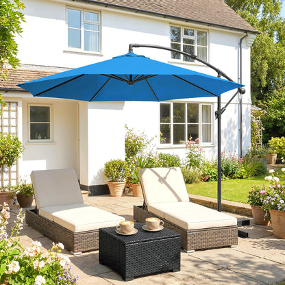 3m Overhanging Cantilever Parasol, with Cross Base - Blue