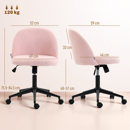 Teddy Fleece Office Chair with Wheels - Light Pink
