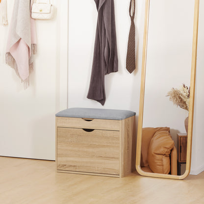 Shoe Bench with Cushion for 4 Pair of Shoes, Storage Bench with Padded Seat, Flip-up Cabinet and Hidden Space for Entryway