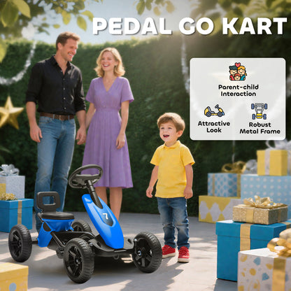 Pedal Go Kart for Kids 2-5 Years, with Silent EVA Wheels, Metal Frame, Blue
