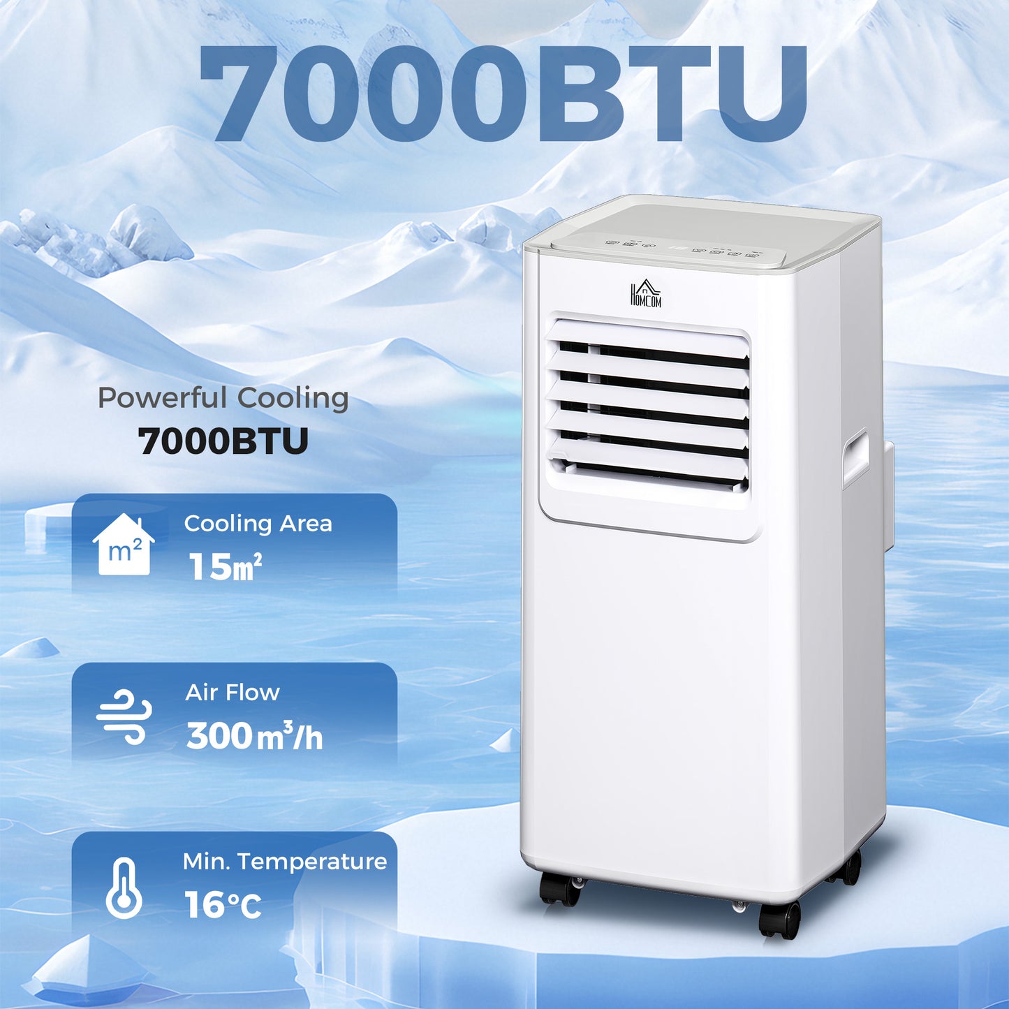 7000 BTU Air Conditioning Unit, 3-in-1 Portable Air Conditioner, Dehumidifier, Cooling Fan with 2 Speeds, 24H Timer