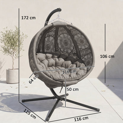 Round Egg Basket Chair, with Steel Stand, Charcoal Grey