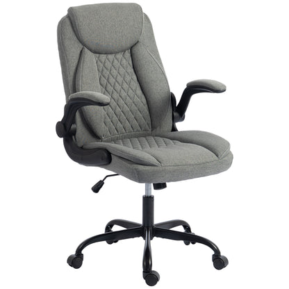 Linen-Look Computer Desk Chair, Executive Office Chair with Flip-Up Armrests and Thick Cushion, Grey