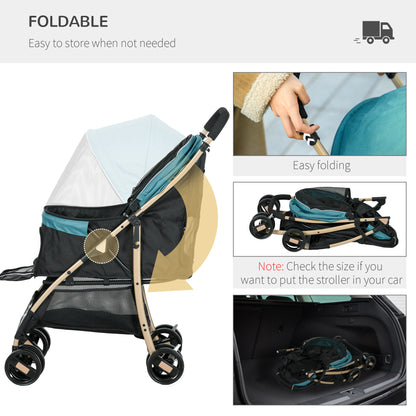 Pet Stroller for Small and Miniature Dogs, with Rain Cover - Dark Green
