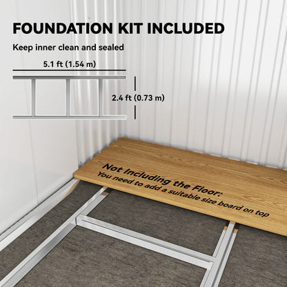 6.5 x 4FT Galvanised Metal Shed with Foundation Kit, Lockable Tool Garden Shed with Double Sliding Doors, Vents, Green