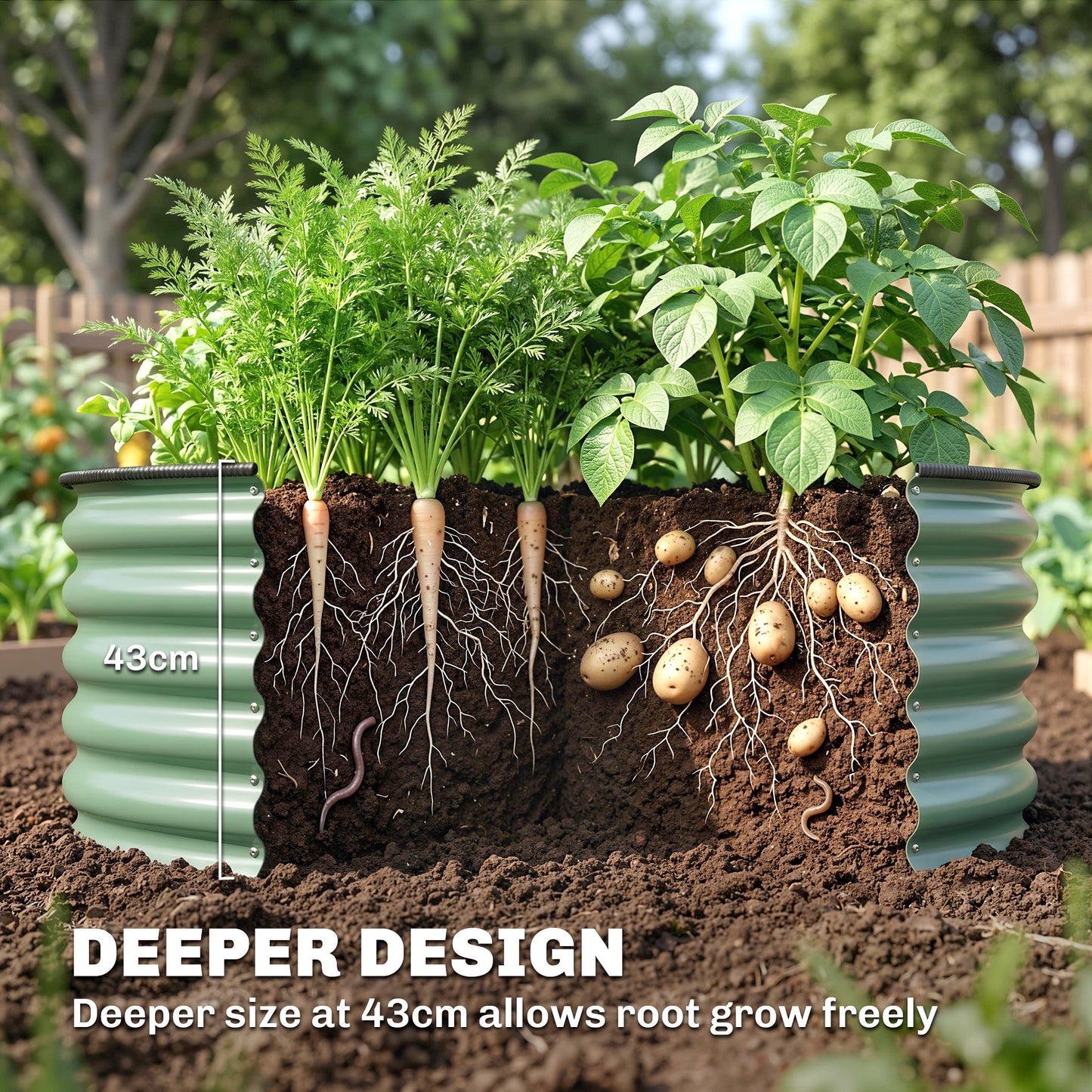 Galvanised Raised Garden Bed with Safety Edging, Outdoor Raised Planter Box with Gloves, 120 x 120 x 43cm, Light Green