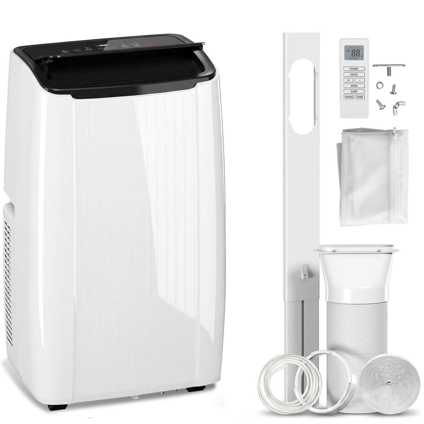 14000 BTU 5-in-1 Portable Air Conditioner with Cool, Heat, Dehumidifier, Fan, Sleep, WiFi Voice Control, White