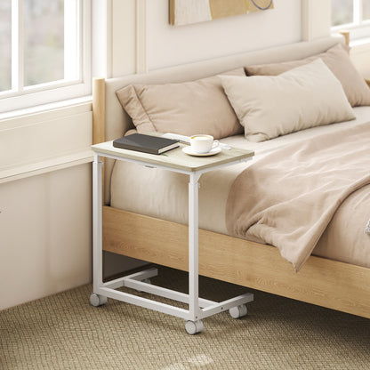 C-Shaped Sofa Side Table, Height Adjustable Overbed Table with Tilting Desktop, Mobile Laptop Desk for Living Room Bedroom