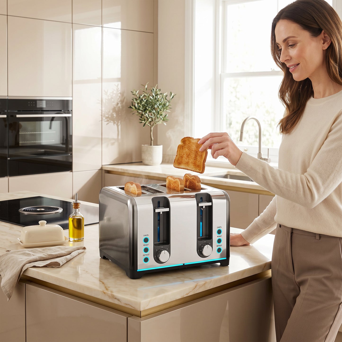 4 Slice Toaster with 7 Browning Levels, Reheat, Defrost and Cancel Functions