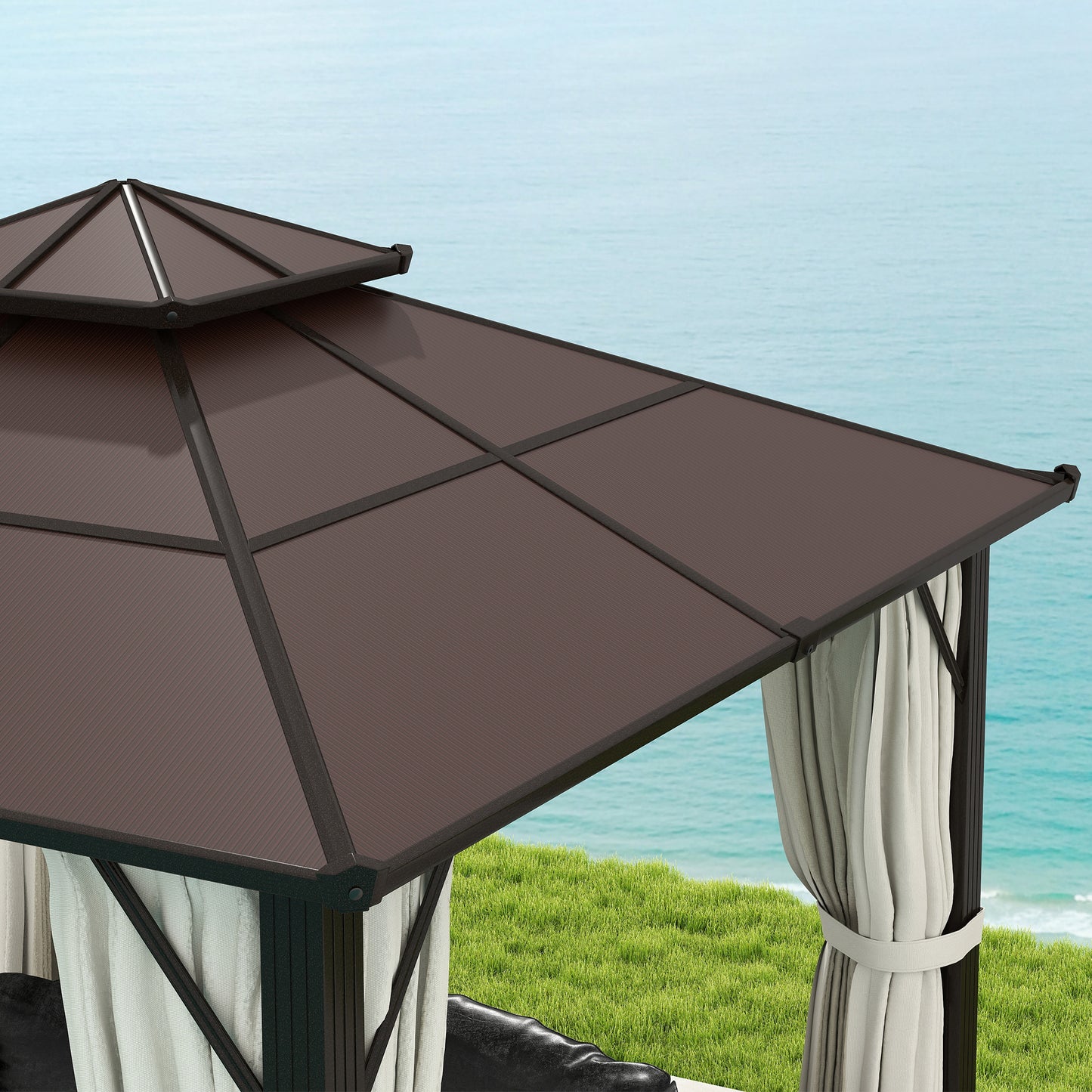 3 x 3(m) Hardtop Gazebo Canopy with UPF30+ Double Polycarbonate Roof, Aluminium Frame Garden Gazebo Permanent Pavilion