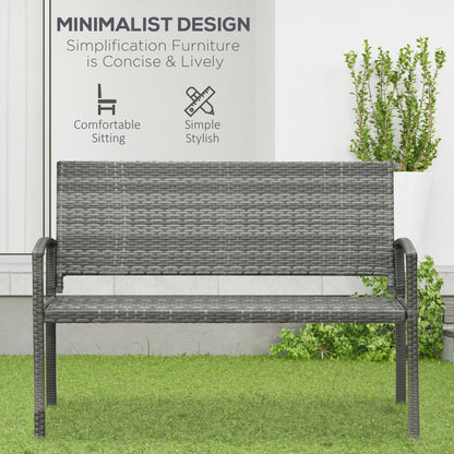 2 Seater Poly Rattan Garden Bench, All Weather Wicker Garden Loveseat, Outdoor Seating Bench with 240 Load Capacity