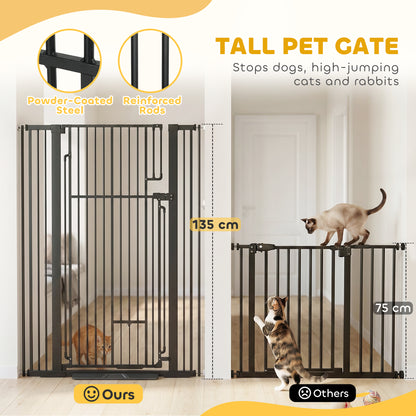 135cm Extra Tall Dog Gate with Cat Door, Fits Openings 81-108 cm Pressure Mounted for Doorways, Hallways, No Drilling