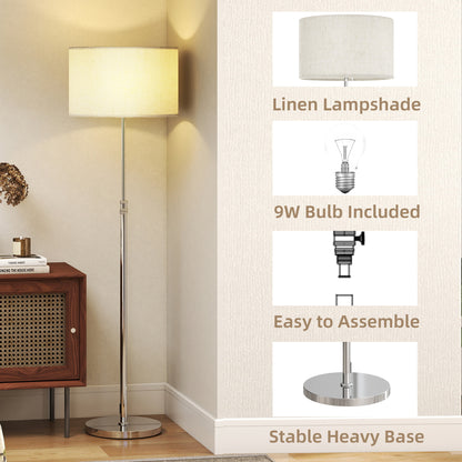 Floor Lamp with Remote, Height Adjustable Standing Lamp with Linen Shade