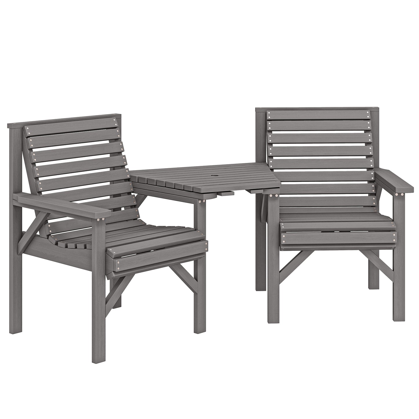 Wooden Garden Bistro Set, 2 Seater Wooden Outdoor Table and Chairs with Parasol Hole for Patio, Light Grey