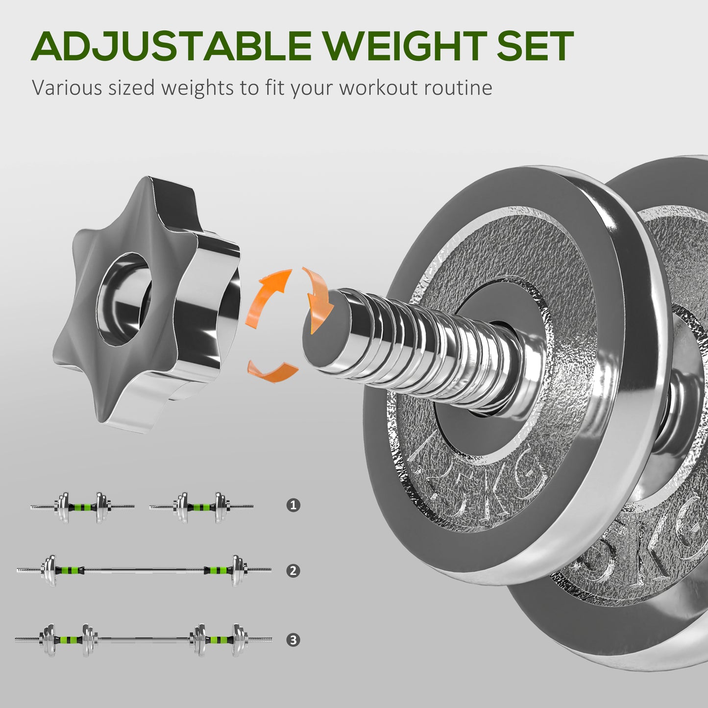 20kg 2-in-1 Barbell and Dumbbell Set, with Non-Slip Handle, for Weight Lifting, Training Home Gym