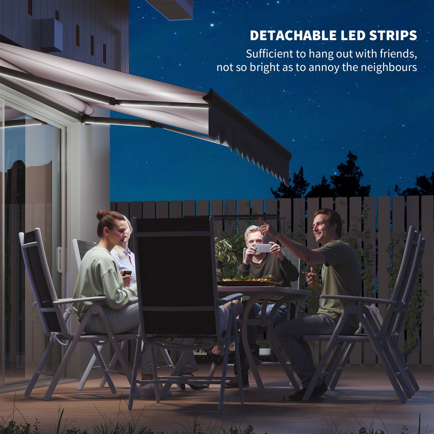 2.5 x 2m Electric Awning with LED Light and Remote Controller, Aluminium Frame DIY Retractable Awning