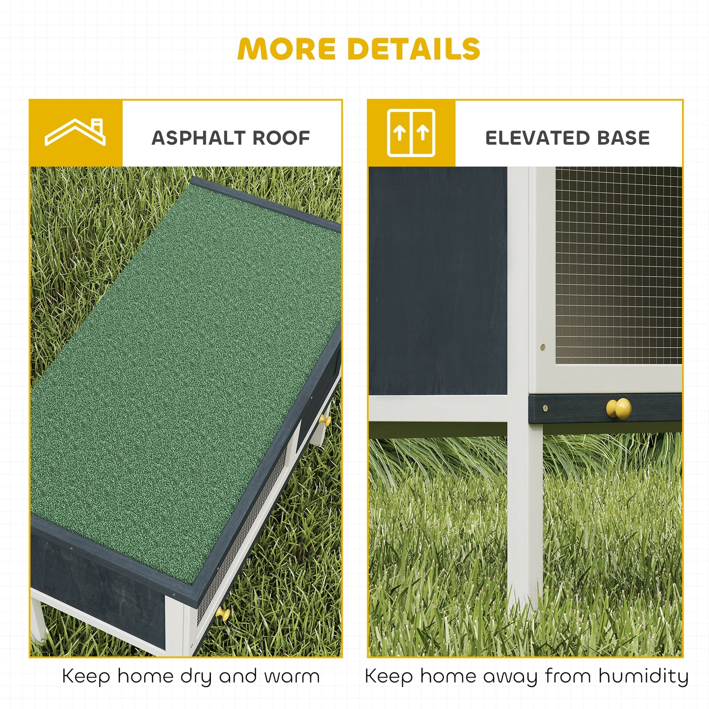 Wooden Rabbit Hutch Guinea Pig Hutch Bunny Cage Small Animal Habitat Openable Asphalt Roof for Outdoor Use 90 x 45 x 65 cm
