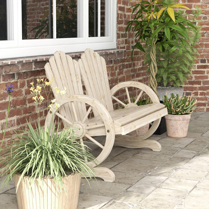 Fir Wood Love Seats with Wheel-Shaped Armrests, Large Load-Bearing Chair, Natural Wood Finish