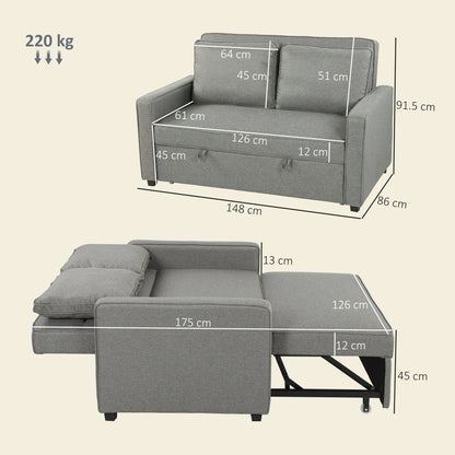 Double Sofa Bed Click Clack Sofa Bed Pull Out Bed with Adjustable Backrest for Living Room and Bedroom Grey