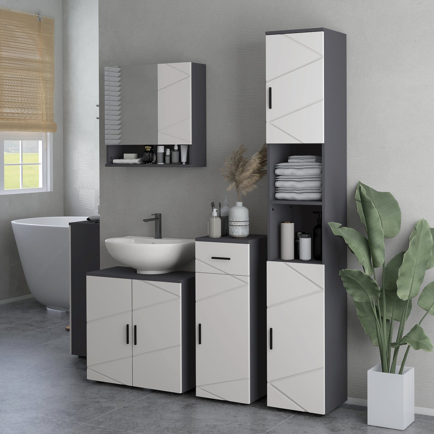 Slim Bathroom Cabinet, Narrow Bathroom Storage Cabinet with Drawer, Door Cupboard, Adjustable Shelf and Soft Close Mechanism