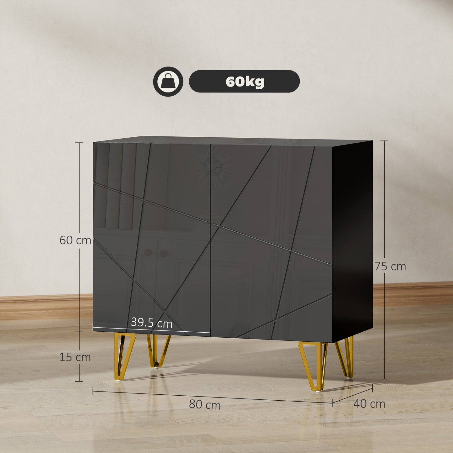 Modern Luxe High Gloss Sideboard, with Hairpin Legs - Black