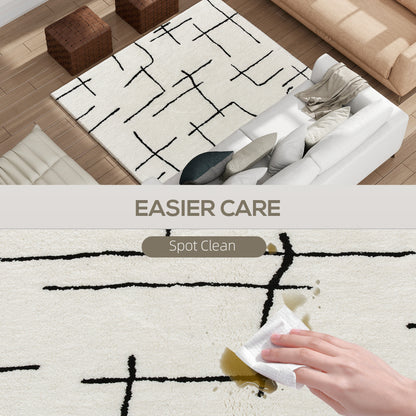 Modern Fluffy Area Rug, Geometric Pattern Washable Rug, Soft High Pile Floor Carpet for Living Room, Bedroom, Dining Room