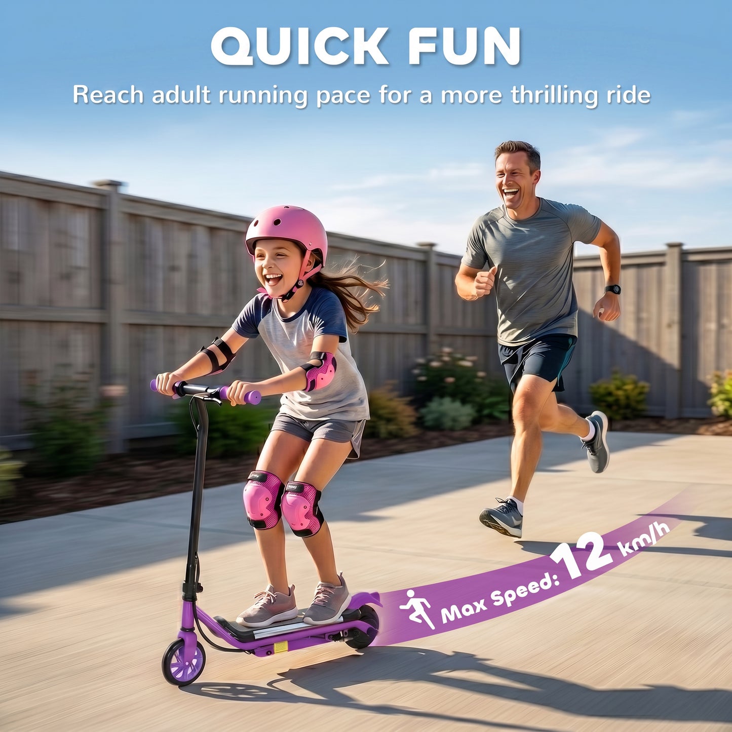 Electric Scooter for Kids Aged 6-14 Years, with Colourful Lights, Purple