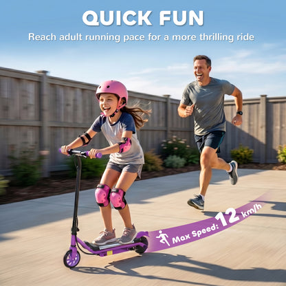 Electric Scooter for Kids Aged 6-14 Years, with Colourful Lights, Purple