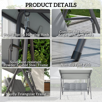Three-Seater Garden Swing Seat - Light Grey